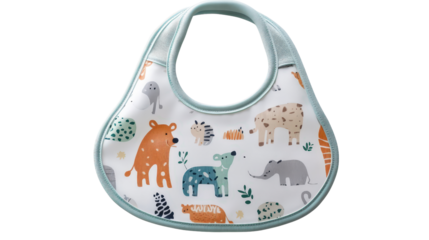 Baby bib with cute animal print Transparent background, PNG file