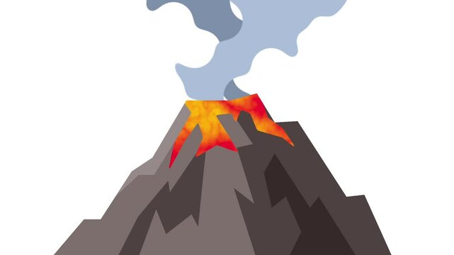 Two vents on a rugged volcano erupt with fiery lava and smoke, emphasizing the chaotic energy of simultaneous volcanic discharges in motion