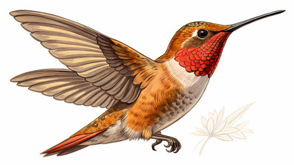 Fototapeta premium Rufous hummingbird illustration flying drawing art print hummingbird vector hummingbird clip art design