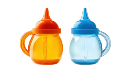Baby feeding bottle with handle Transparent background, PNG file