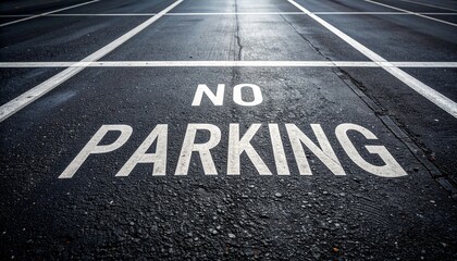 No Parking Asphalt: Asphalt with the bold "No Parking" message painted in striking white, flanked by crisp parking lines, conveys a clear sense of order and restriction.