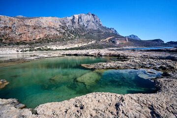 beach and rocky islands in Balos Lagoon on Crete