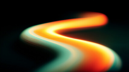 Single serpentine neon light trail streaks through darkness, depicting innovation, speed and the search for a bright technological future.

