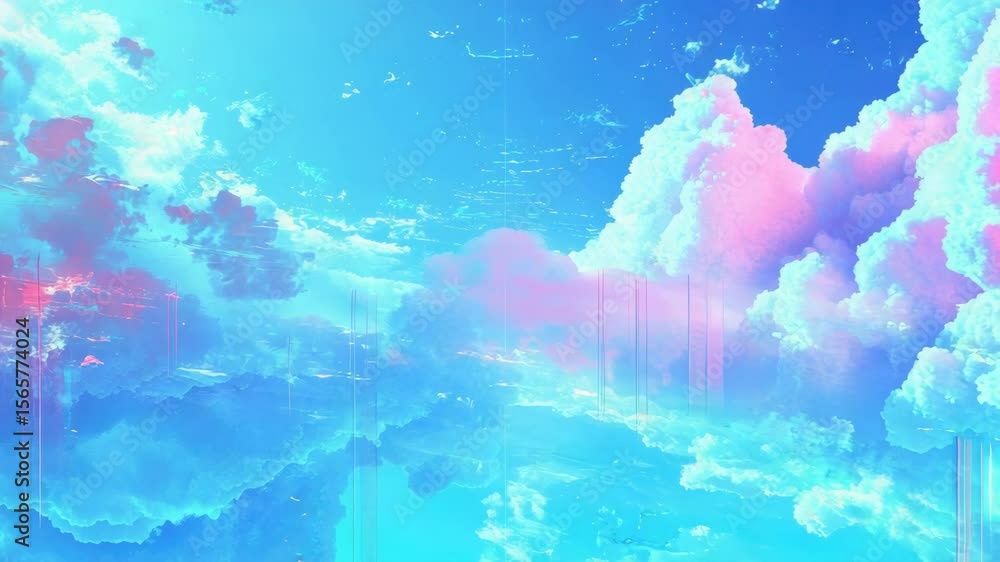 Aufkleber vivid colors, floating digital clouds and abstract design elements in a surreal sky