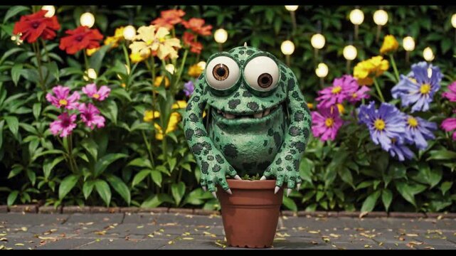  Cr&eacute;ature mignonne &agrave; gros yeux dans un pot de fleurs