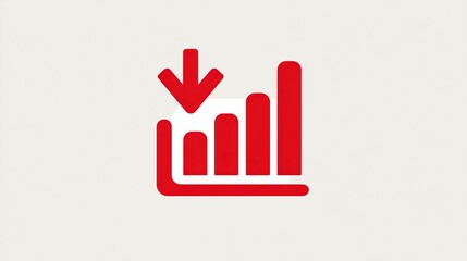 Red bar graph declining, indicated by a prominent downward arrow, set against a light gray background.  The design is simple and bold, conveying a clear message of negative trend or decrease