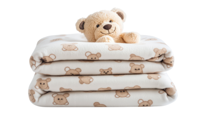 Baby soft blanket with teddy bear print Transparent background, PNG file