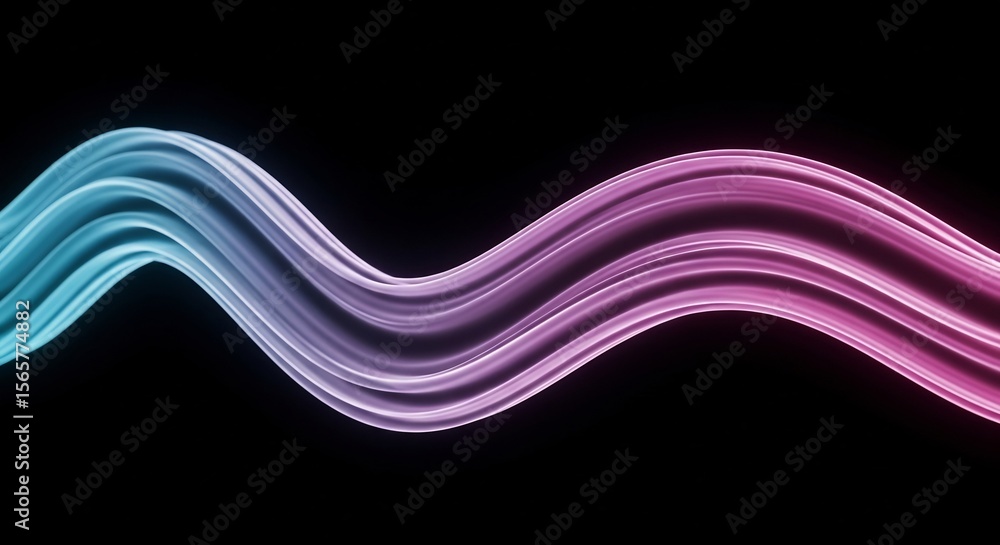 Poster luminous wavy lines: abstract gradient flow on black background