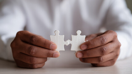 Two Puzzle Pieces Joining Together to Represent Strategic Partnership and Problem Solving
