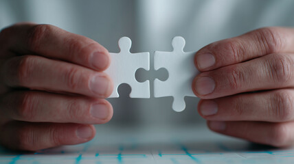 Two Puzzle Pieces Joining Together to Represent Strategic Partnership and Problem Solving

