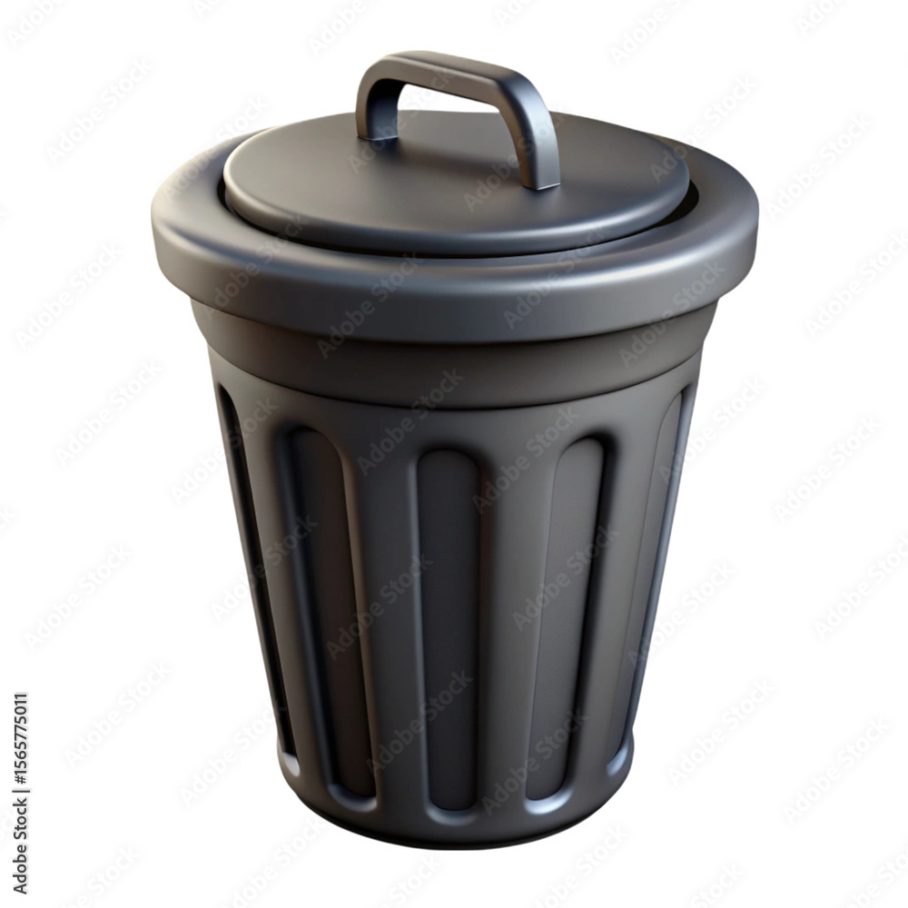 Fototapete 3d rendered realistic illustration of a black trash can with handle and lid