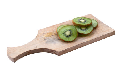 sliced kiwi on a wooden cutting board