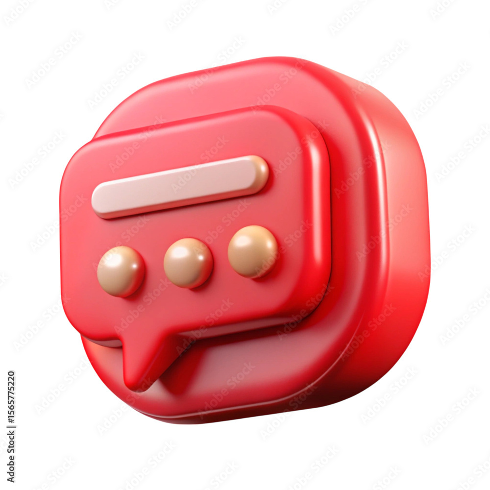 Fototapete 3d rendered red speech bubble icon with chatting dots illustrating communication and messaging