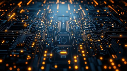 Abstract circuit board, glowing orange