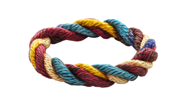 Braided cord ring with multicolor threads, Transparent background, PNG file