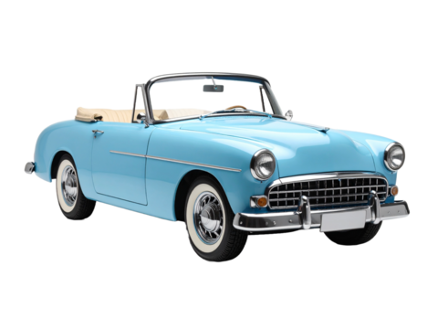 Lightblue vintage convertible car suitable for travel, transportation, retro concepts for advertising, marketing materials, or blog posts on automotive history.
