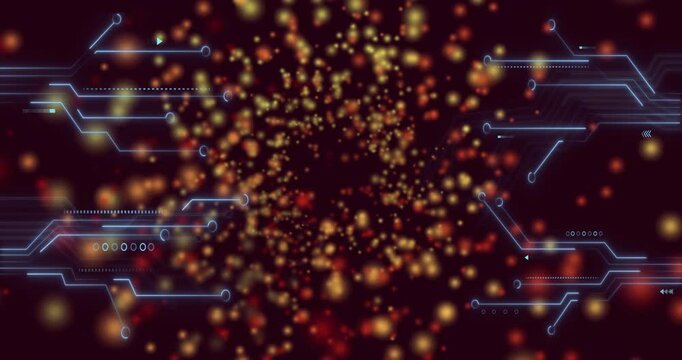 Initial golden specks emerging at left interface drifting inward, swirling into glowing data vortex