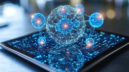 Detailed Holographic Eye Diagram Rotating Above Medical Table for Educational Purposes