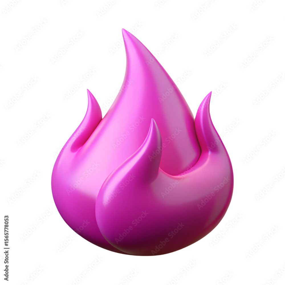 Poster glossy pink fire or flame icon rendered with smooth digital 3d modeling on black background