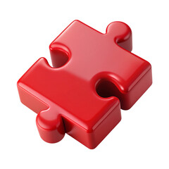 Glossy red puzzle piece isolated on black represents problem solving and solutions
