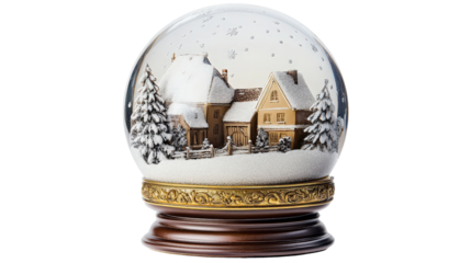 Christmas snow globe with winter scene, Transparent background, PNG file