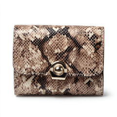 Stylish snake-patterned clutch purse with a shiny clasp, set against a minimalist background