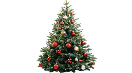 Fototapeta premium Christmas tree decorated with ornaments, Transparent background, PNG file