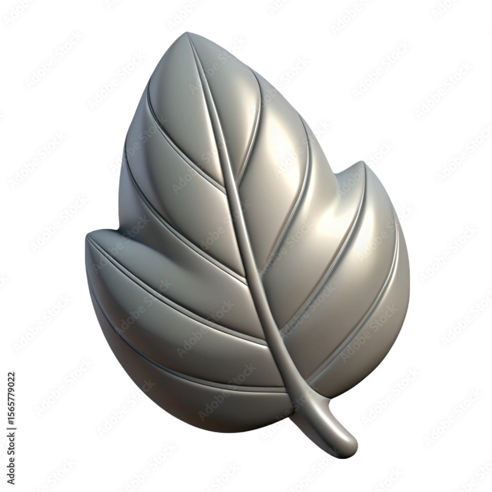 Poster three-dimensional rendering of a stylized silver leaf on a black background for design concepts