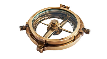 Classic brass compass with glass face, Transparent background, PNG file
