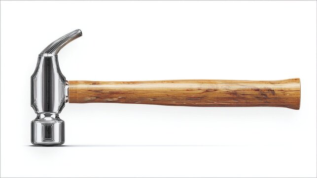 Hammer laying on white background for carpentry, fixing, home improvement, or repair ads