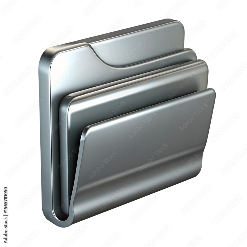 Poster metallic rendered file folder with three internal sections on a black background