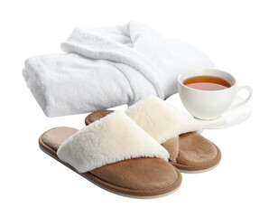Cozy Slippers, Spa Robe, and Tea Cup &ndash; Comfort Transparent Background PNG