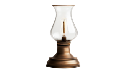 Classic oil lamp with glass chimney, Transparent background, PNG file