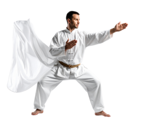 Person Doing Tai Chi with Flowing Scarf – Movement Transparent Background PNG
