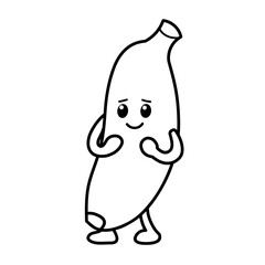 Cartoon character sketch of banana fruit with embarrassed expression, banana icon, banana logo, great as sticker or emot.