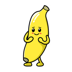 banana cartoon character with embarrassed expression, banana icon, banana logo, great as sticker or emot.