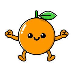 orange fruit cartoon character with smiling expression, orange icon, orange logo, great as sticker or emot.