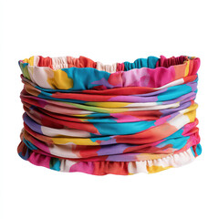 Colorful multi-patterned fabric headband displayed against a neutral background, ideal for fashion shoots