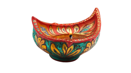 Diwali oil lamp (diya) traditional style, Transparent background, PNG file