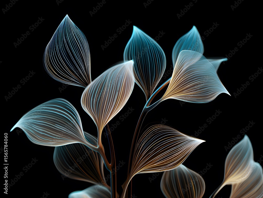 Fototapete a close-up image reveals a cluster of stylized leaves, their delicate forms rendered in an array of 