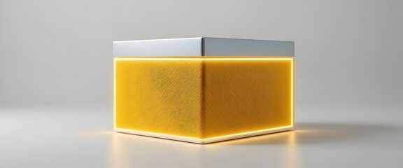 Minimalist Mustard Yellow Gift Box with Silver Lid and Neon Highlights