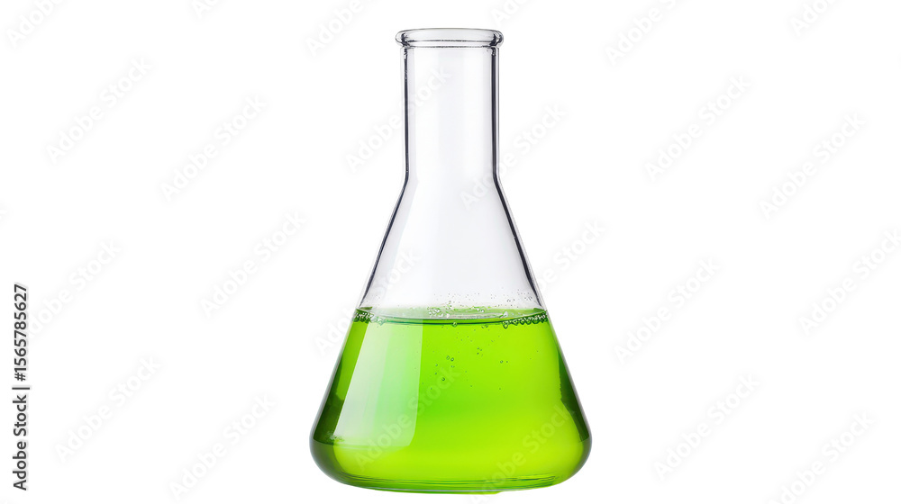 Poster erlenmeyer flask with green solution transparent background, png file