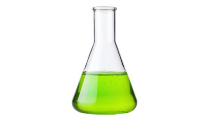 Erlenmeyer flask with green solution Transparent background, PNG file