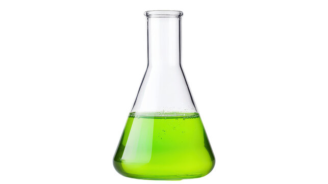 Erlenmeyer flask with green solution Transparent background, PNG file