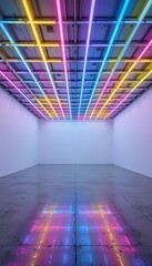 Futuristic Minimal Room with Glowing Neon Ceiling Light