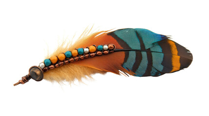 Feather hair clip with beads and leather, Transparent background, PNG file