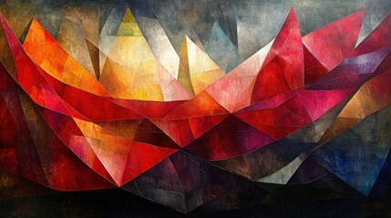Abstract landscape, vibrant geometric shapes