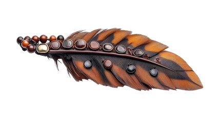 Fototapeta premium Feather hair clip with beads and leather, Transparent background, PNG file