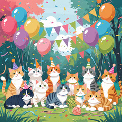Cute Cats Partying Outside in Celebration of International Cat Day