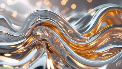 Liquid Gold and Silver Metallic Waves, Generative Ai